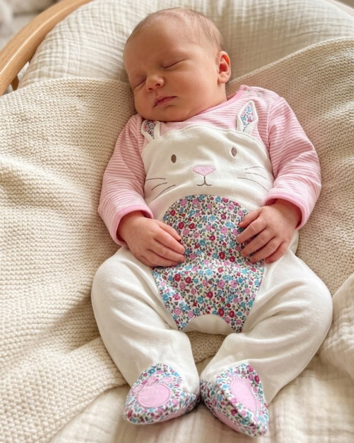 Pink Bunny Babygrow | Newborn to 9–12 Months | Cotton