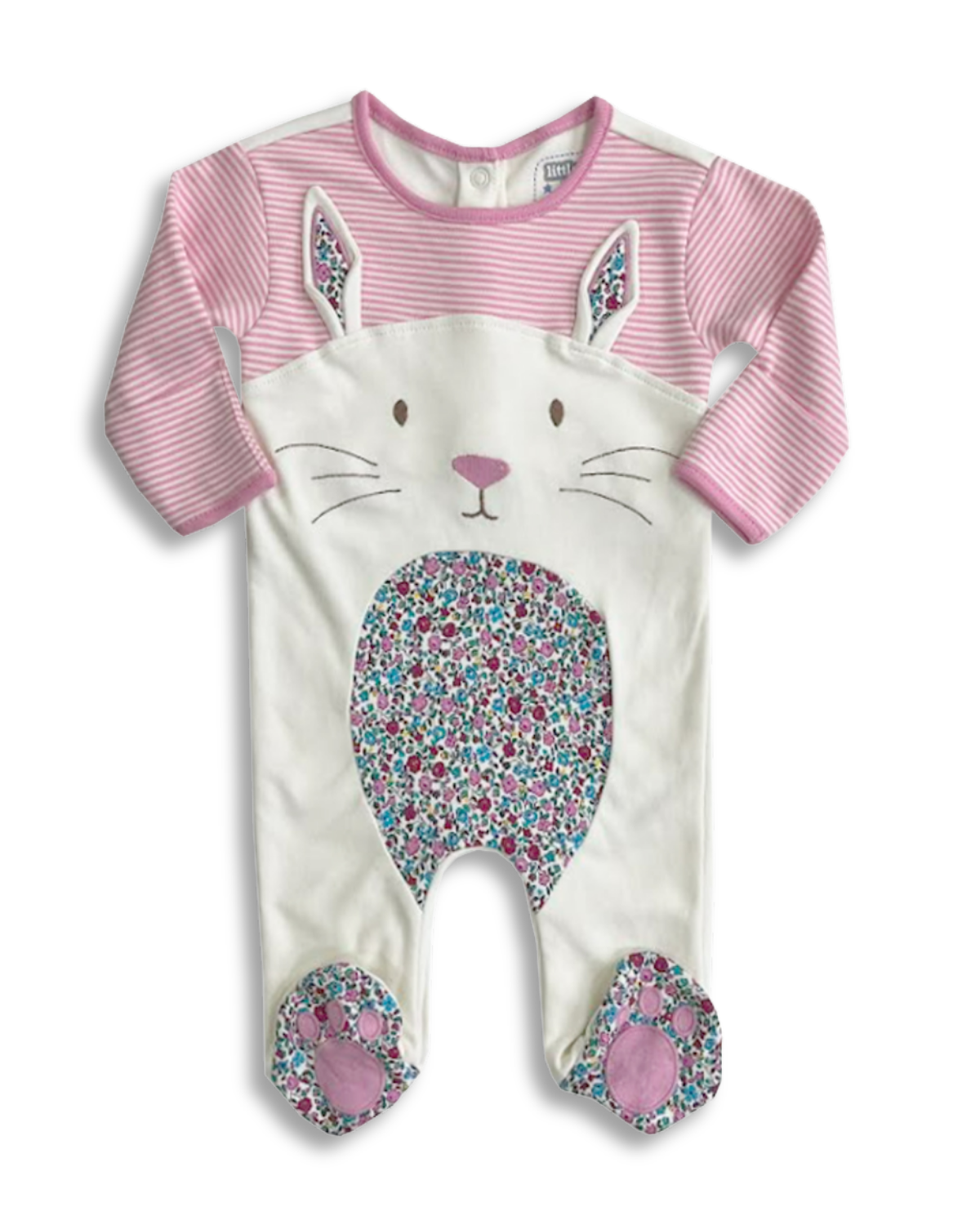 Baby onesie with bunny design on a white background