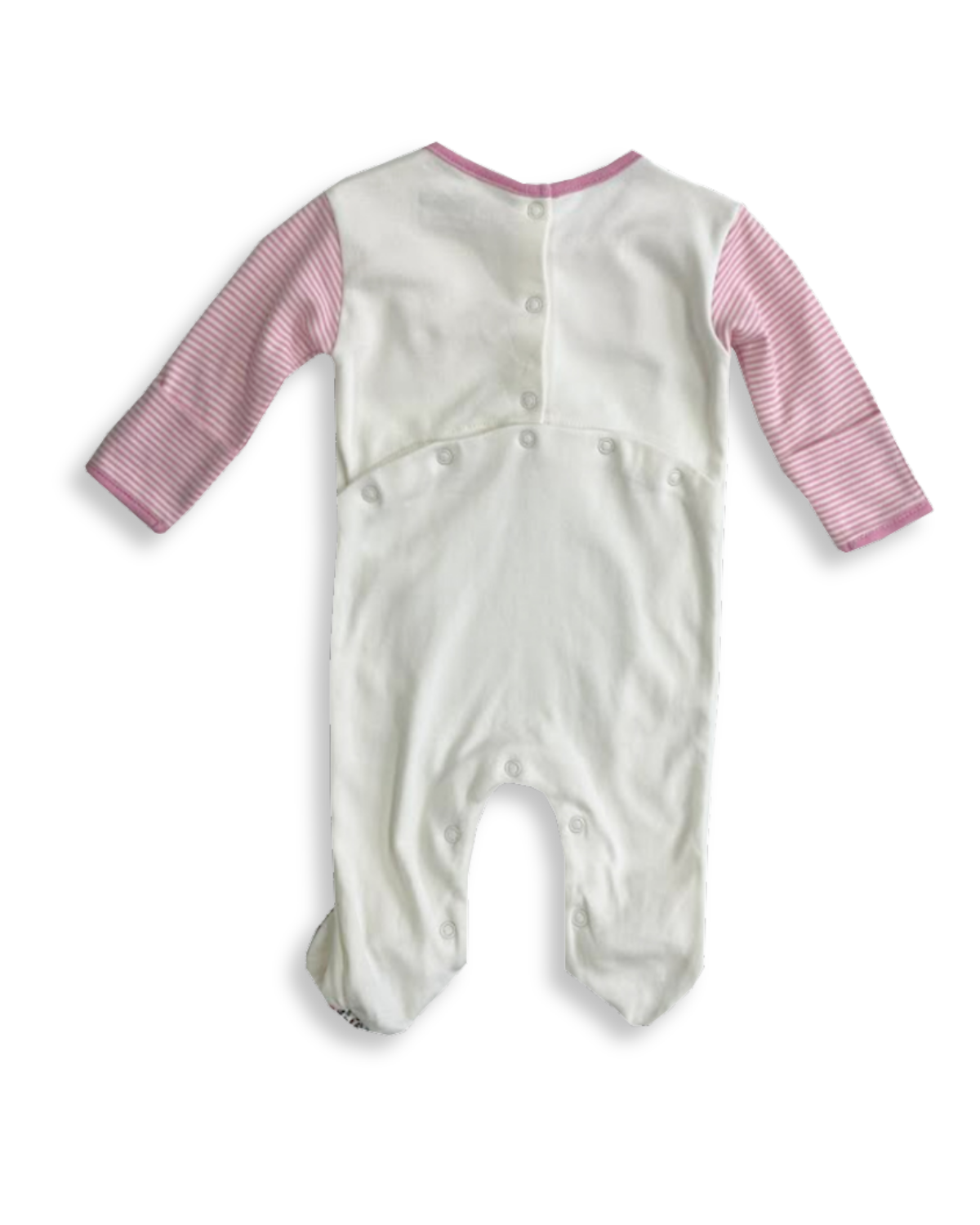 White baby onesie with pink sleeves on a white background