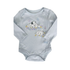 Gray baby onesie with cartoon characters on a white background