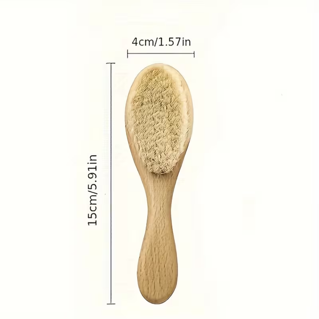 Wooden hairbrush with measurements on a white background