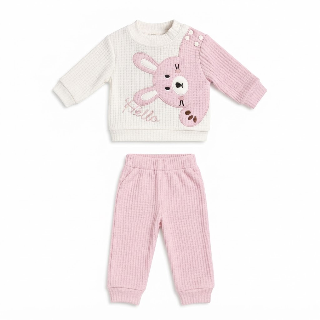 A layout of Baby Girl Waffle Bear Outfit Set 