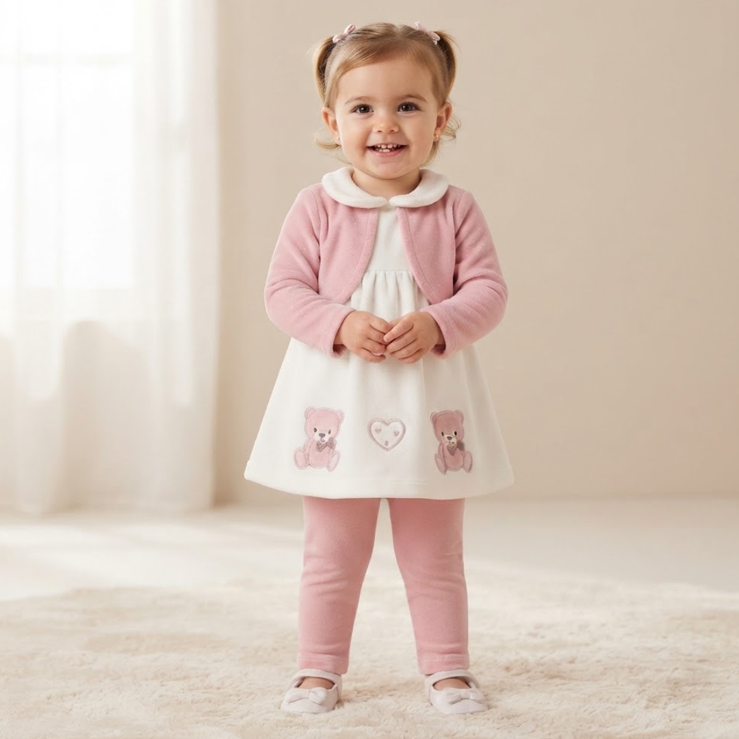  image of 2 years baby girl wearing Baby Girls Glitter Teddy Set