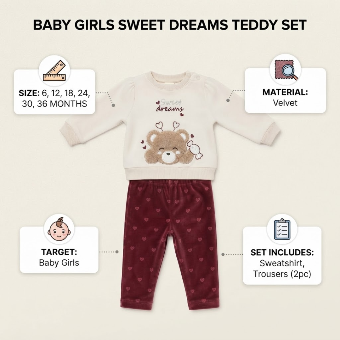 An infographic image of 2Pc baby girl outfit