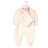 

Cream fleece baby onesie with a full-length zipper and matching security blanket with a plush bear head.