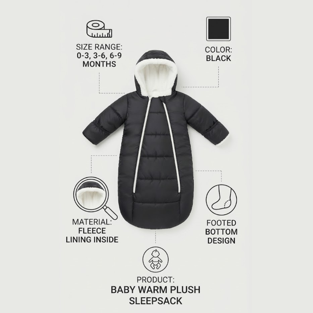 Baby Warm Plush Sleepsack | Black 0-9 Months