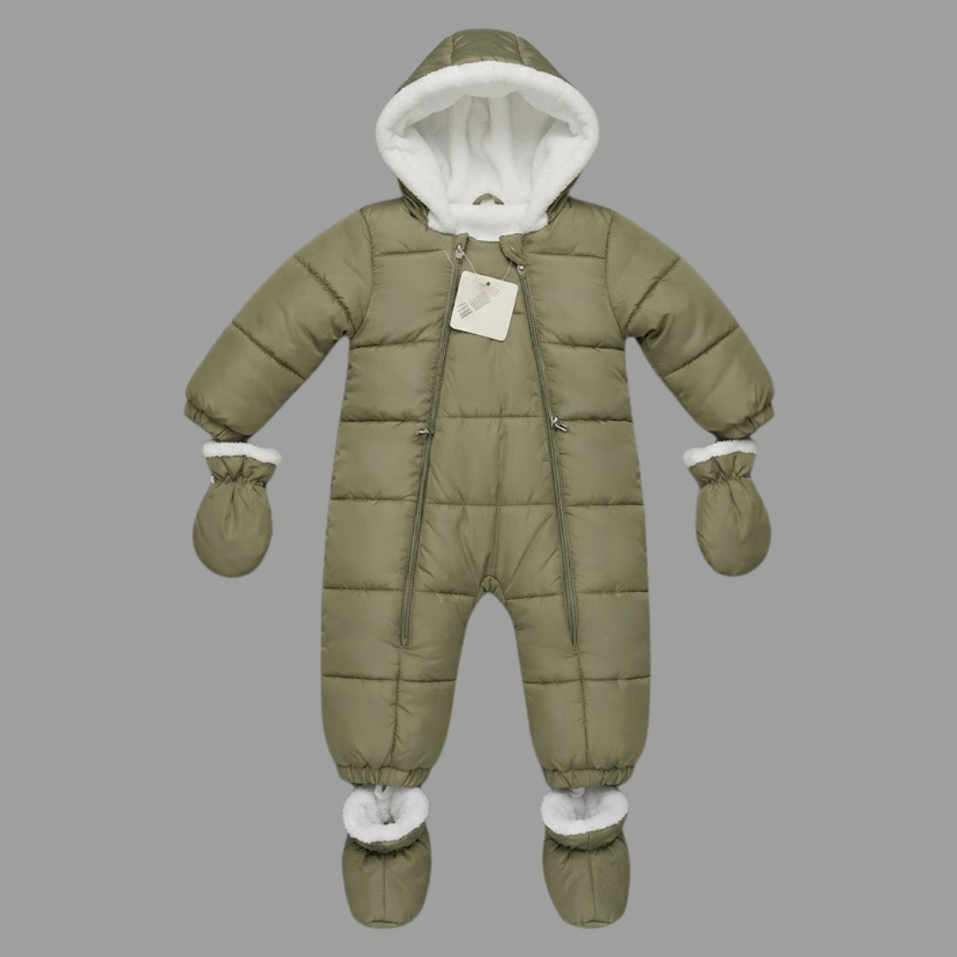 Baby Warm Plush Snowsuit with gray background