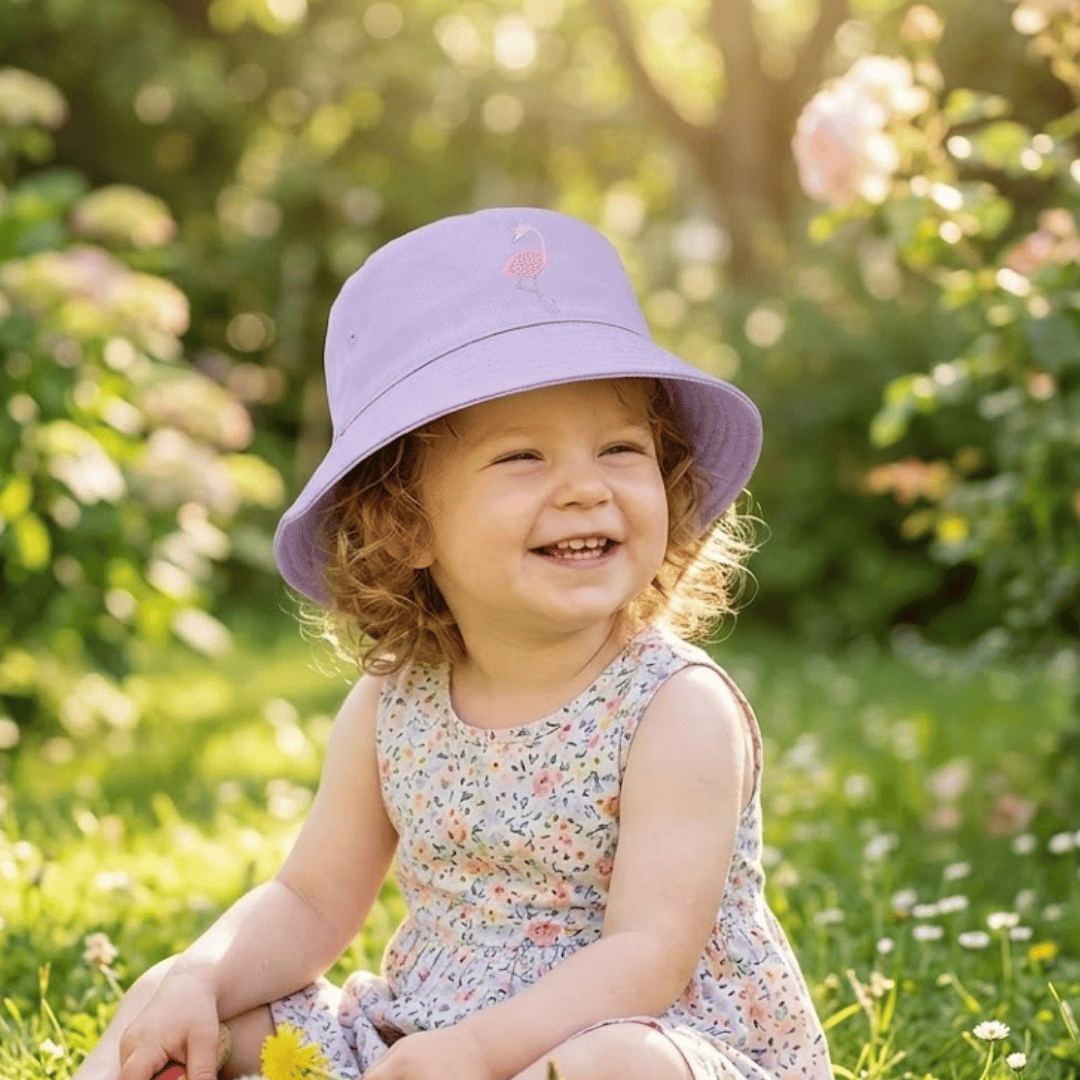 Baby Girls wearing Flamingo Bucket Hat 