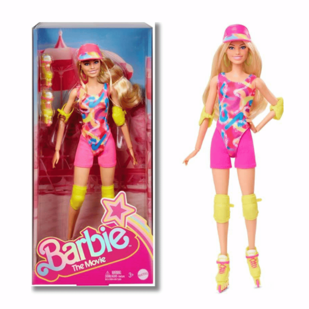 Barbie doll in colorful outfit with matching packaging