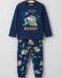 Navy Peppa Pig themed pyjama set hanging on the hanger with white background.