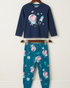 Children's pajama set with space-themed design on a white background