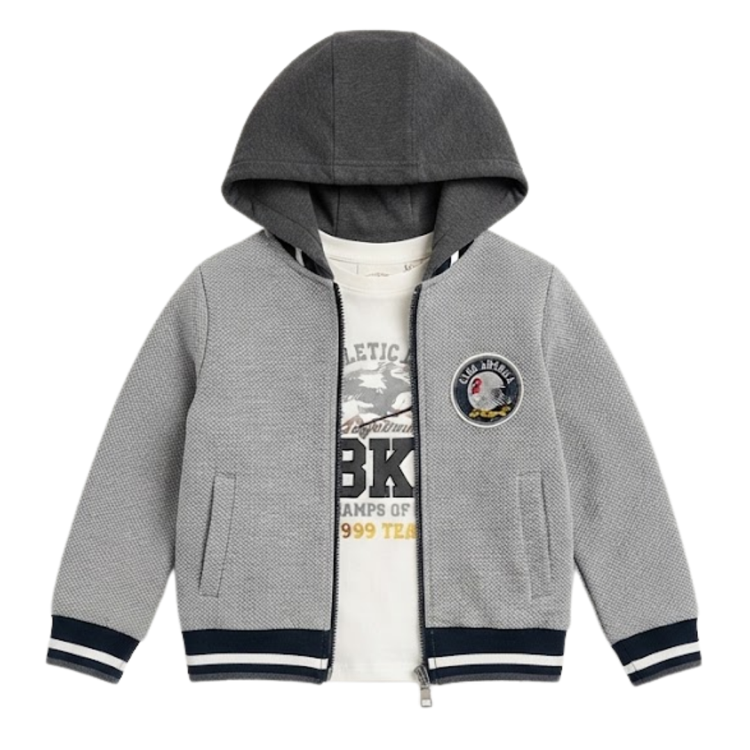 Representation of gray color hoodiewith ehite shirt