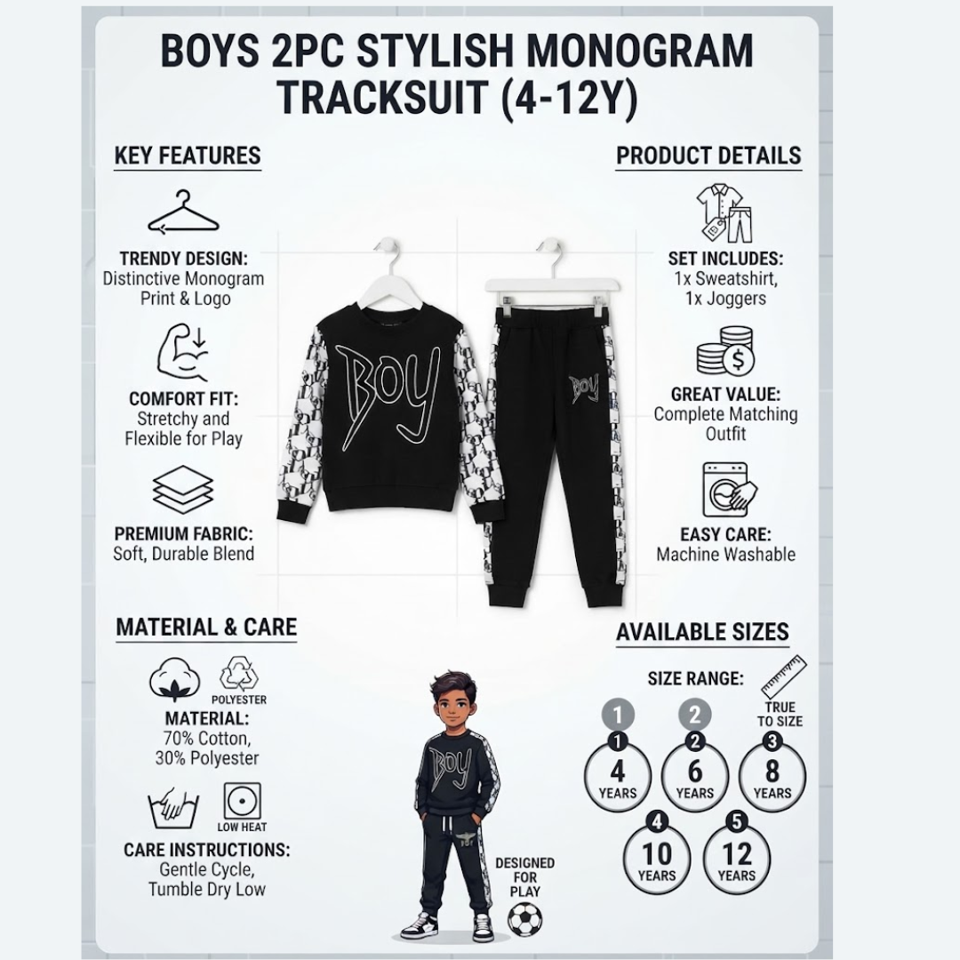 Infographic image of Boys Black Graffiti Tracksuit