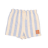 Striped shorts with a visible brand logo on a white background