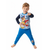 Child wearing Paw Patrol pajamas on a white background
