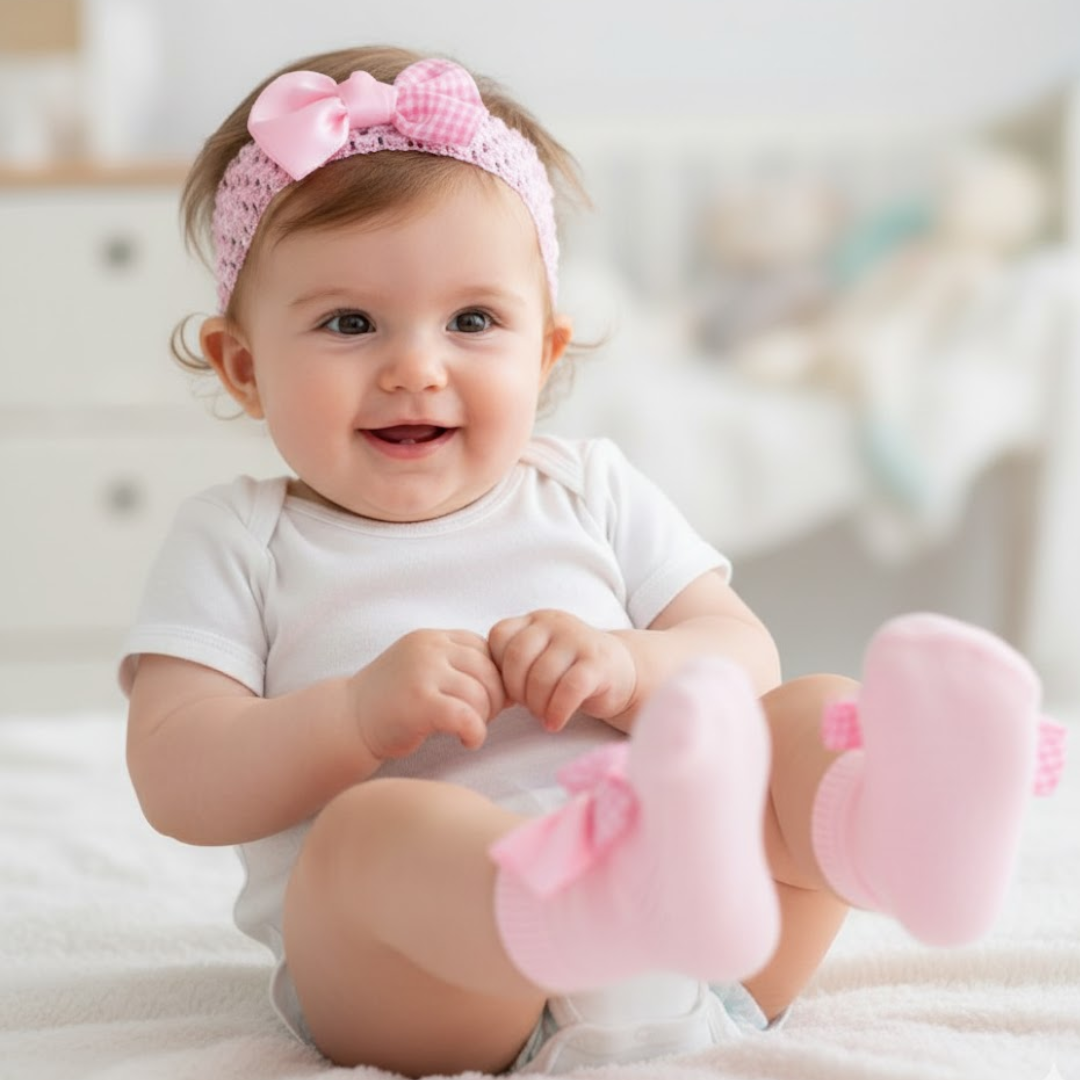 Pink Baby Girl Socks & Headband Set - Soft Party Outfit