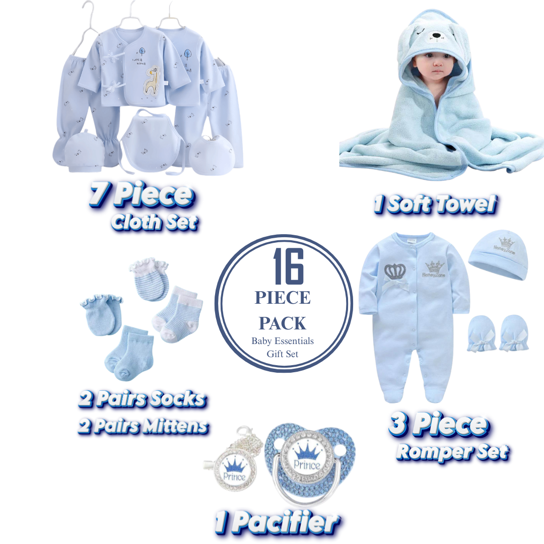 16-Piece Baby Essentials Gift Set - Newborn Blue and Pink