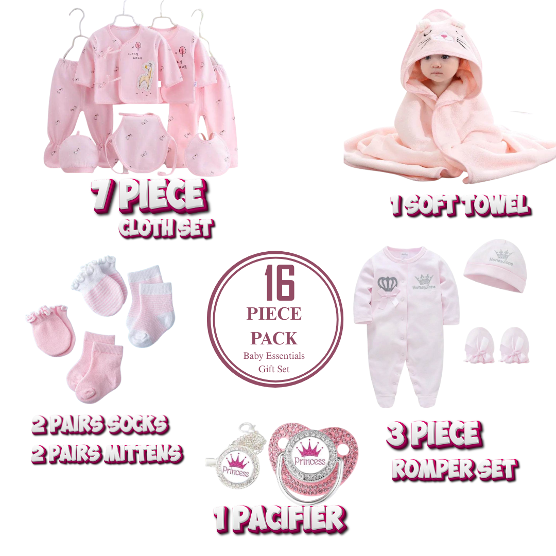 16-Piece Baby Essentials Gift Set - Newborn Blue and Pink
