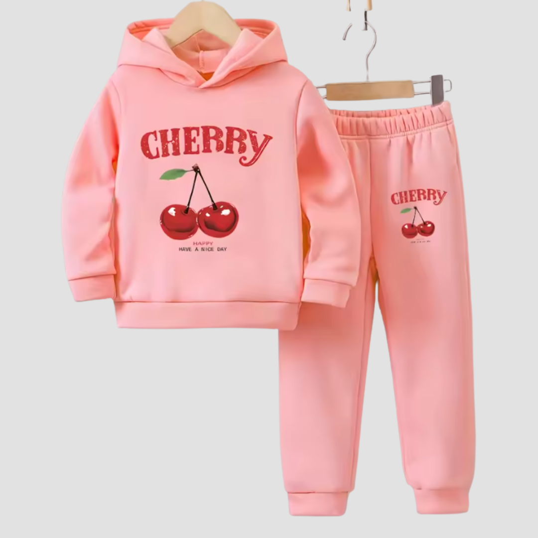 Cherry Fleece Hoodie & Pants Set for Newborn Girls