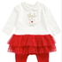 A baby girl's holiday-themed two-piece outfit featuring a white long-sleeve top with a cute embroidered reindeer and 'I love you dear' text, paired with a red glittery ruffled tutu skirt and red leggings.