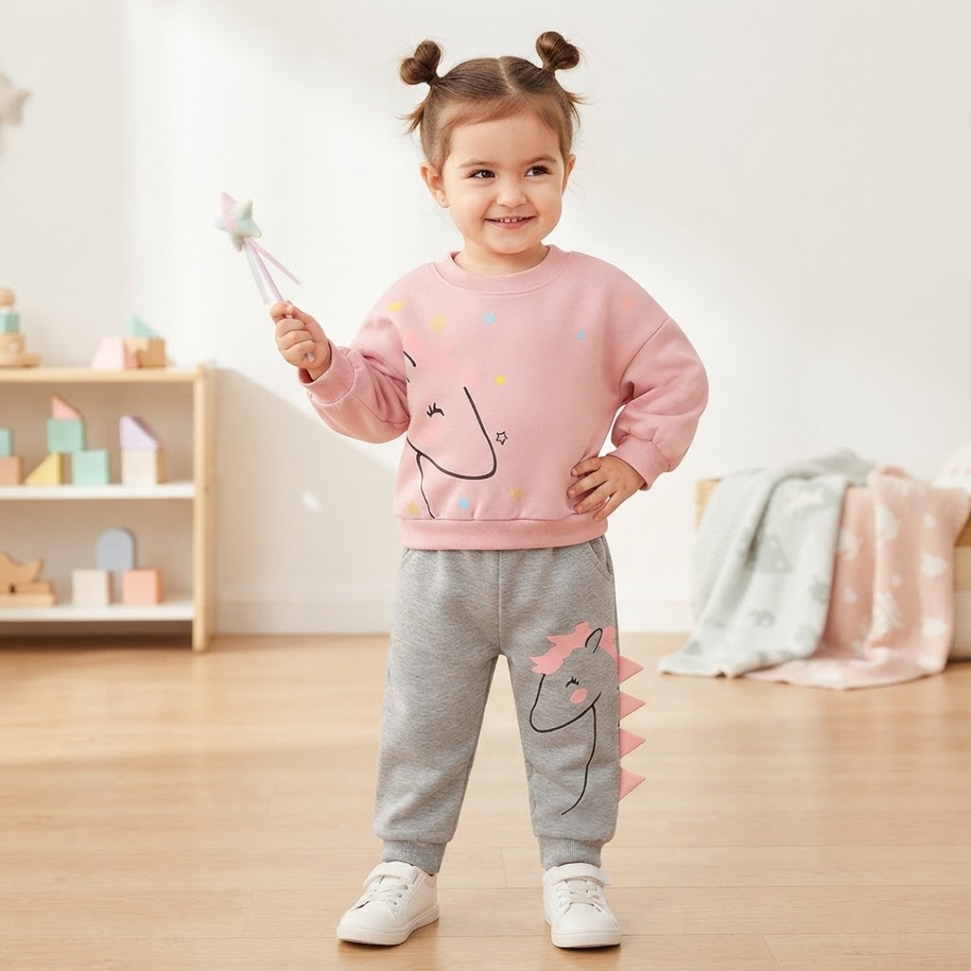 A girl wearing Cute Pink T-Shirt & Pants Tracksuit 