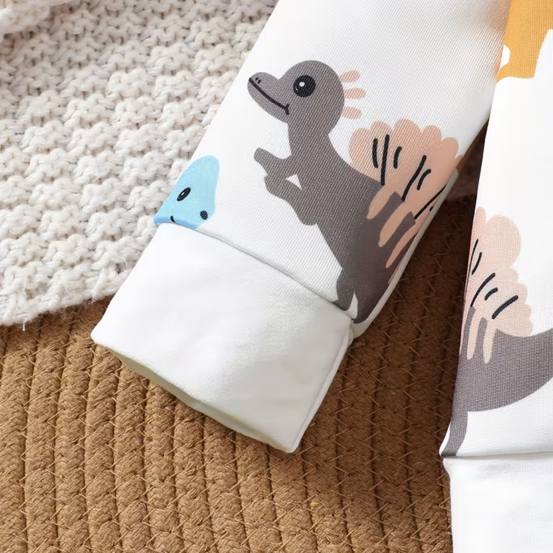 Children's socks with cartoon designs on a textured surface