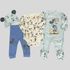 Set of baby clothing with Mickey Mouse design on a light gray background