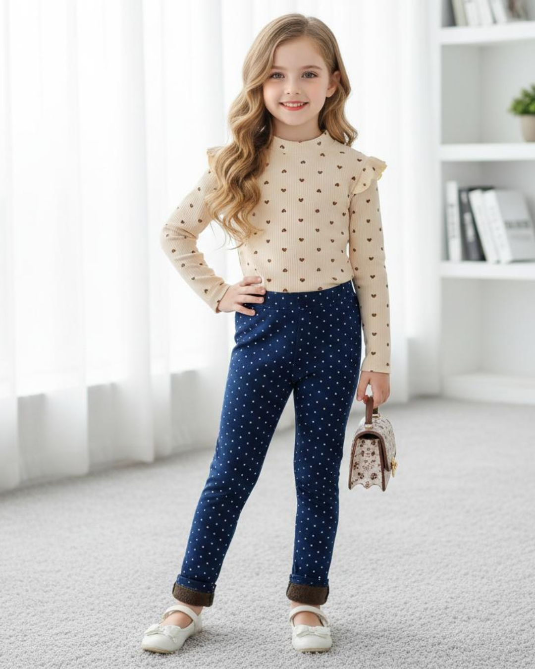 Cute Tea Pink Ruffle Top & Dotted Pants Outfit (1-4Y)