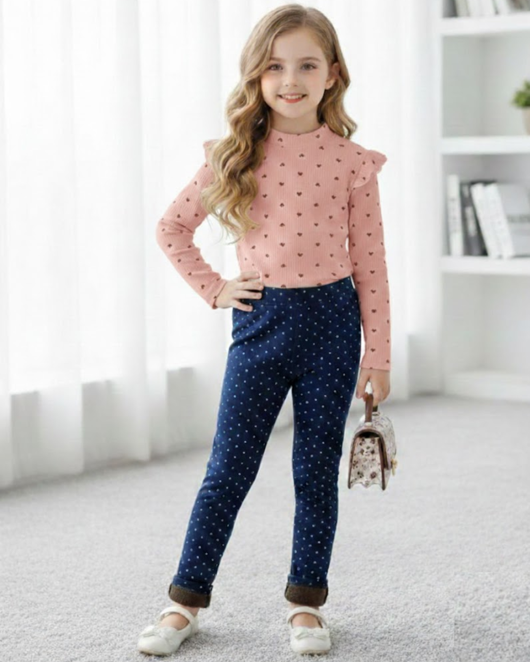 Cute Tea Pink Ruffle Top & Dotted Pants Outfit (1-4Y)