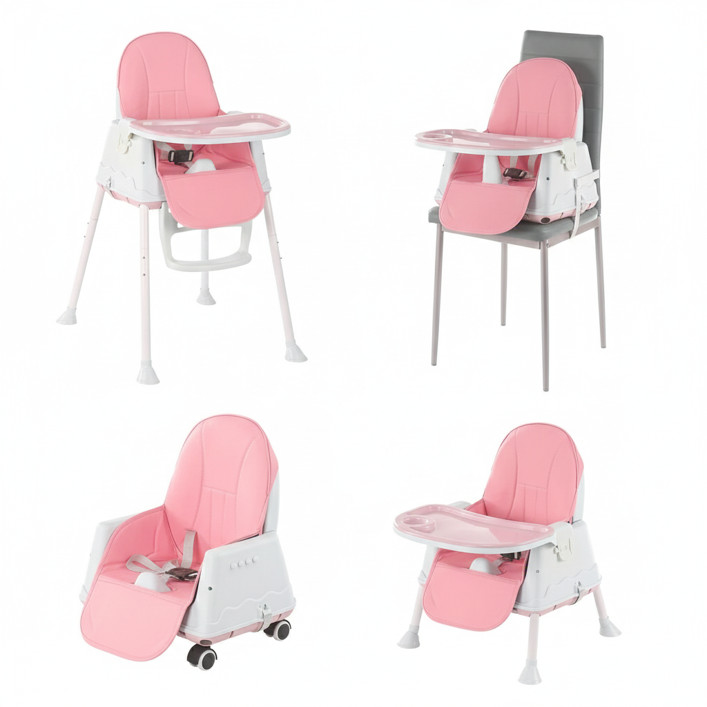 Modern Portable High Chair, Adjustable, Detachable Tray