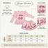 A product infographic for a toddler girls' long-sleeve peplum T-shirt and printed skirt set by Giorgio Bambini. The set is light pink with sequined cherry prints and a small floral motif.