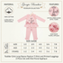 A product information graphic for a toddler girl's two-piece clothing set by Giorgio Bambini. The set is light pink, featuring a long-sleeve peplum T-shirt with a central Eiffel Tower motif and printed floral details, paired with matching printed leggings.