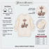 An off-white girls' sweatshirt dress by Giorgio, Bambini featuring a central Eiffel Tower embellishment with rhinestones, bow accents on the sleeves, and an embroidered rose detail. The image includes informational callouts, a material and features list, and a size guide table.