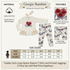 A toddler girl's two-piece clothing set by Giorgio Bambini, featuring a long-sleeve cream T-shirt with a red floral 'Love' applique and matching printed leggings. The image includes product details, a size guide table, and feature callouts on a light beige background.