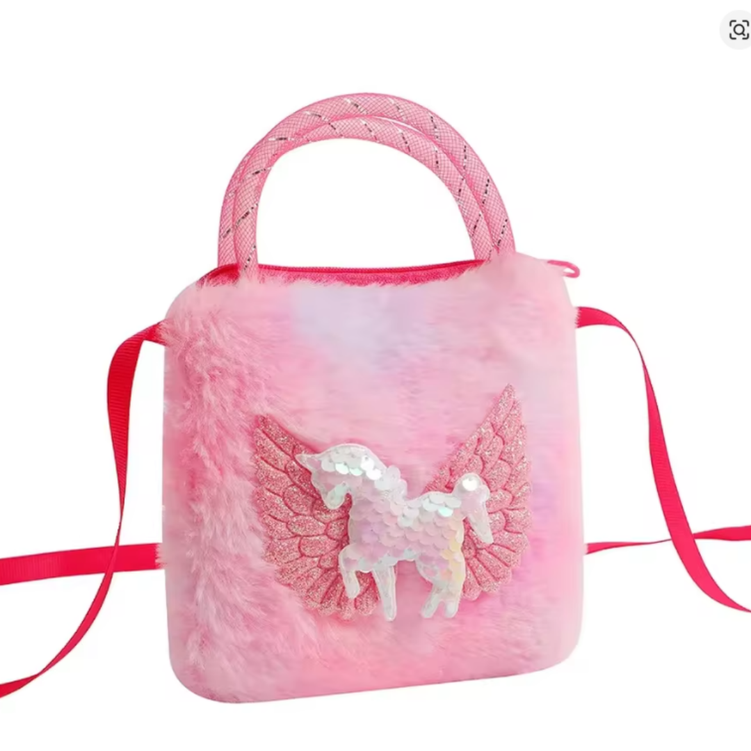 Pink Girl's Plush Unicorn Satchel Bag