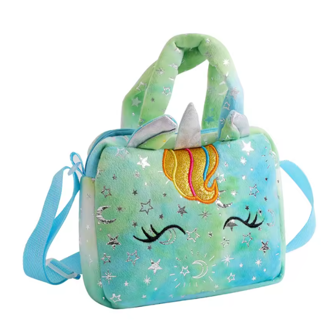 Green Girl's Plush Unicorn Satchel Bag