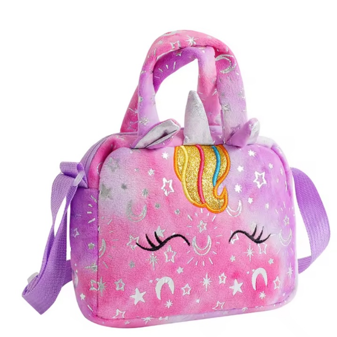 Purple Girl's Plush Unicorn Satchel Bag