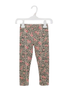 Floral-patterned leggings on a white hanger against a white background