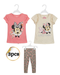 Three-piece children's outfit with Minnie Mouse design on a white background