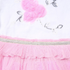Close-up of a pink dress with floral details and a white background