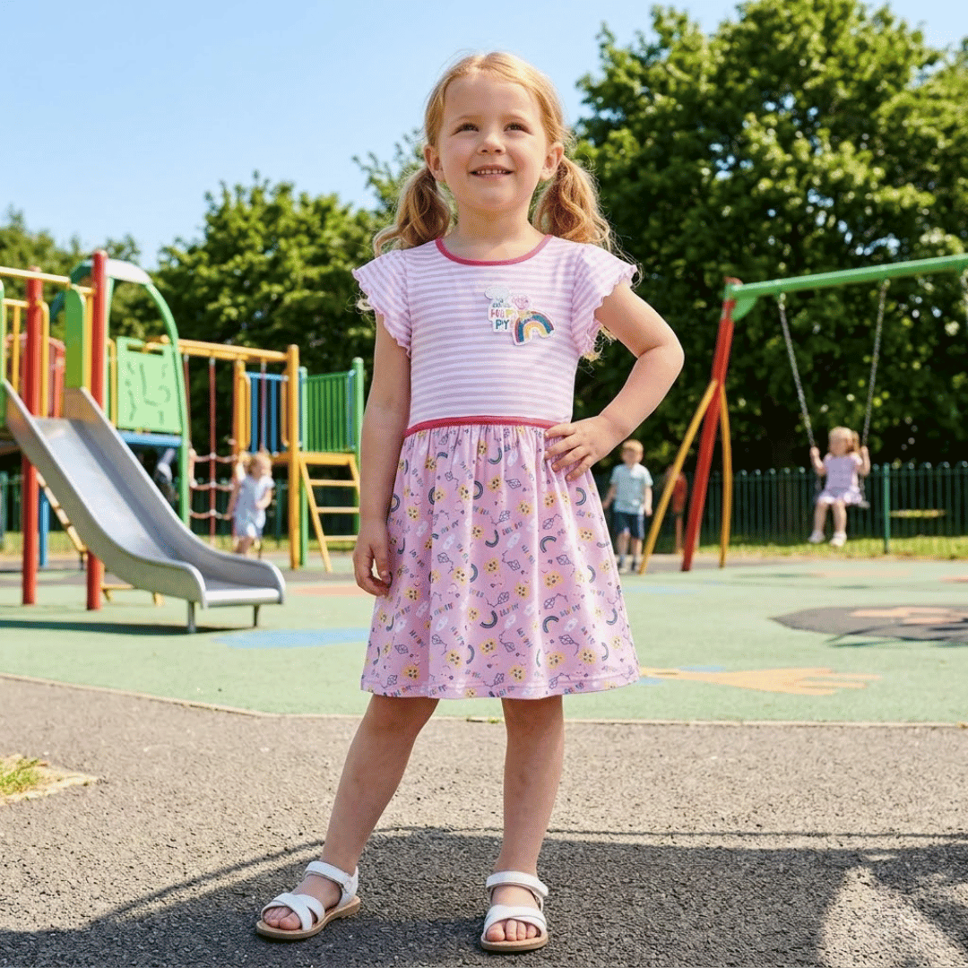 Girl wearing Peppa Pig Character Dress in a playground