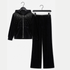 Girls Black Velvet Sequins Zip Top & Bottoms on hangers with white background