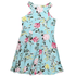 Floral dress with pink and yellow flowers on a blue background