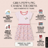Girls Peppa Pig character dress with product details on a light pink background