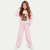 A girl wearing  Pink Teddy Hooded Top & Bottoms Set with white background