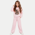 A girl wearing  Pink Teddy Hooded Top & Bottoms Set with white background
