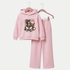 Girls Pink Teddy Hooded Top & Bottoms Set with white background