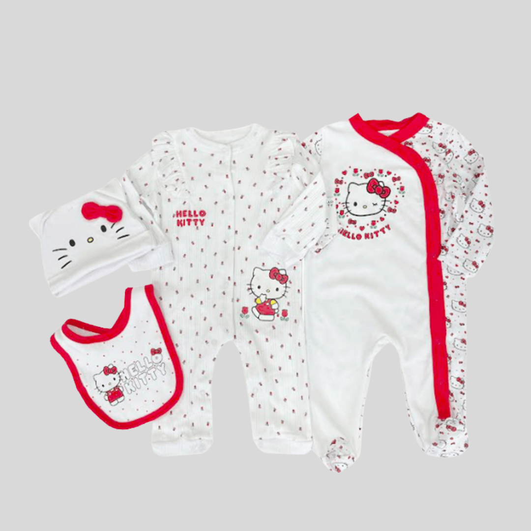 Hello Kitty Girls 4-Piece Outfit Set with grey background