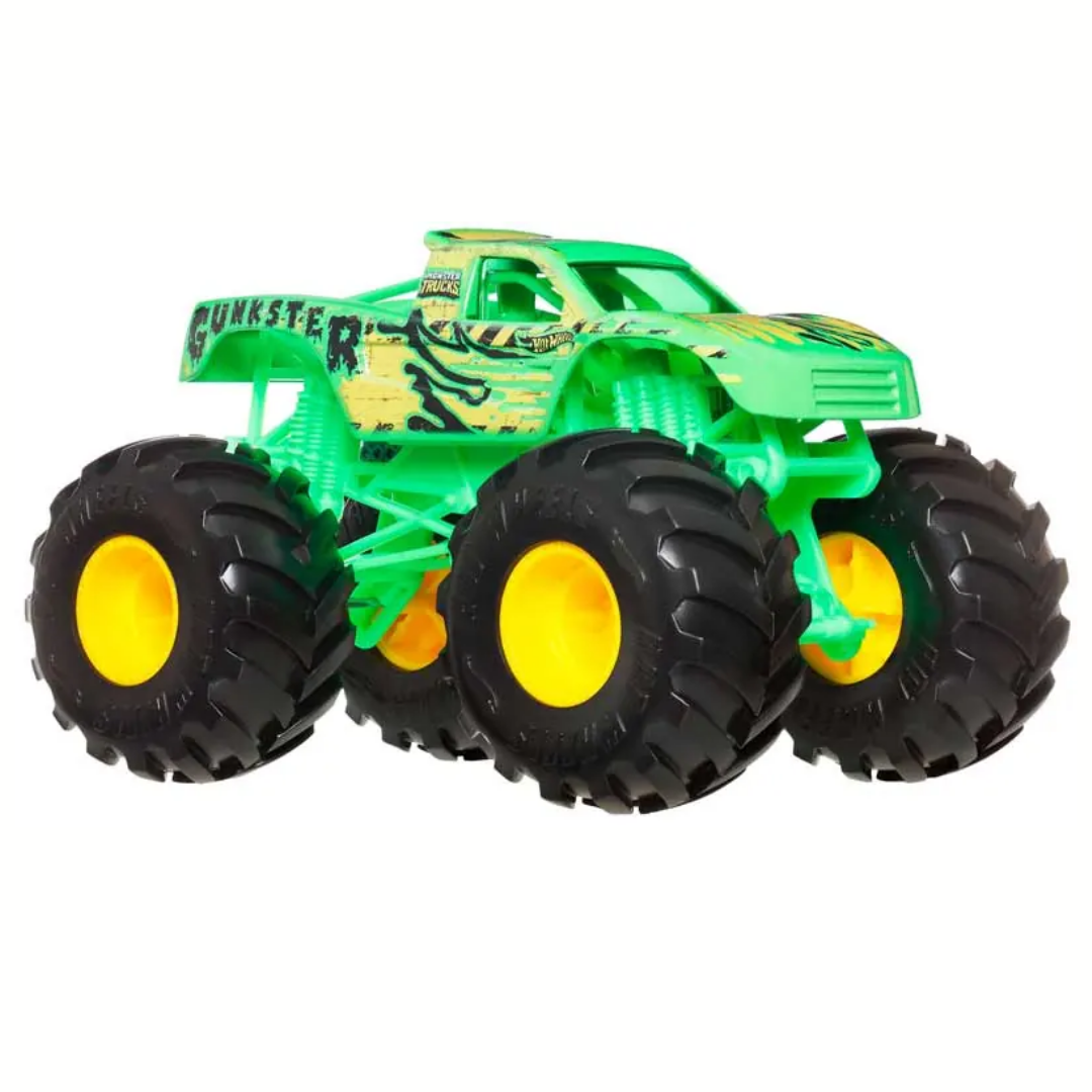Toy monster truck with large black wheels on a white background