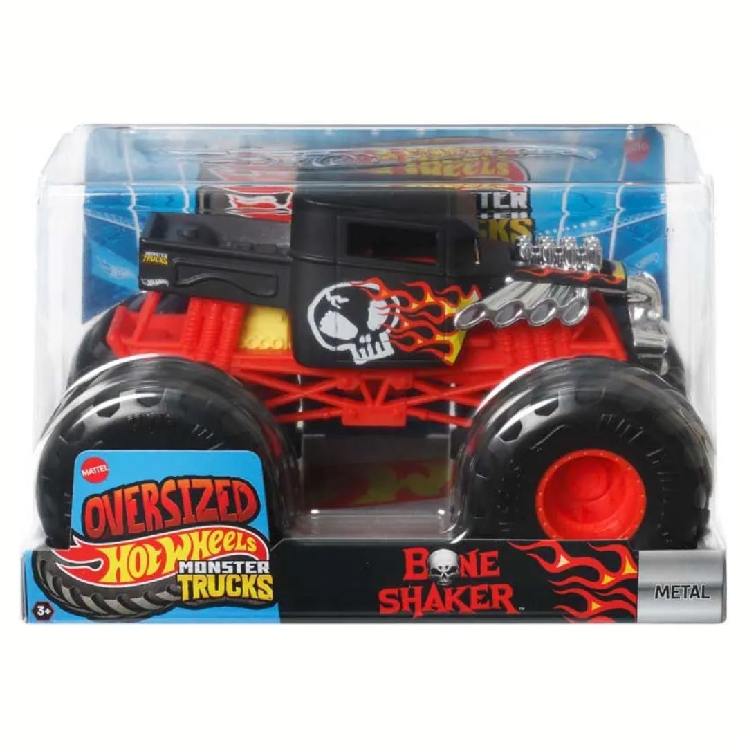 Hot Wheels Monster Truck in packaging with 'Oversized Hot Wheels Monster Trucks' branding.